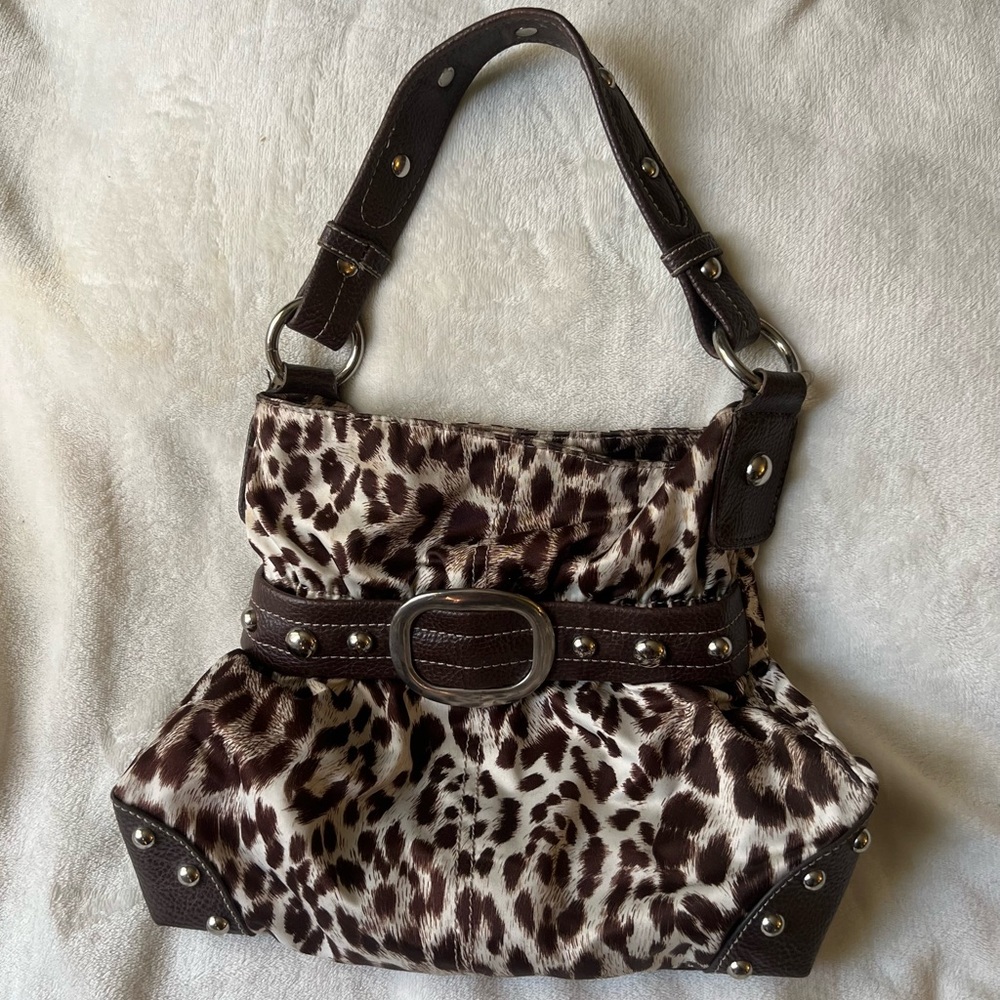 Y2K Leopard Studded Kathy Van Zeeland Shoulder Bag